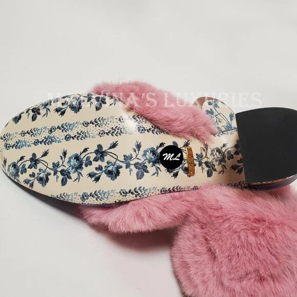 GUCCI SHOES CANDY SATIN AND FAUX FUR MULES CRYSTAL HEEL sz IT 35.5 US 5.5 - Picture 15 of 16